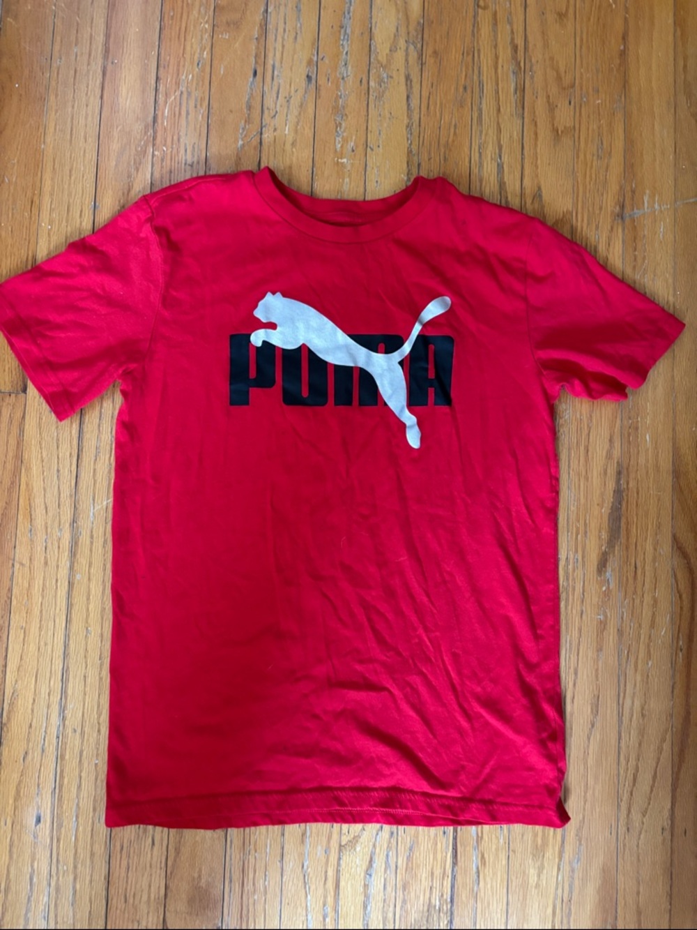Puma Red Tee with White Puma Logo and Black Lettering